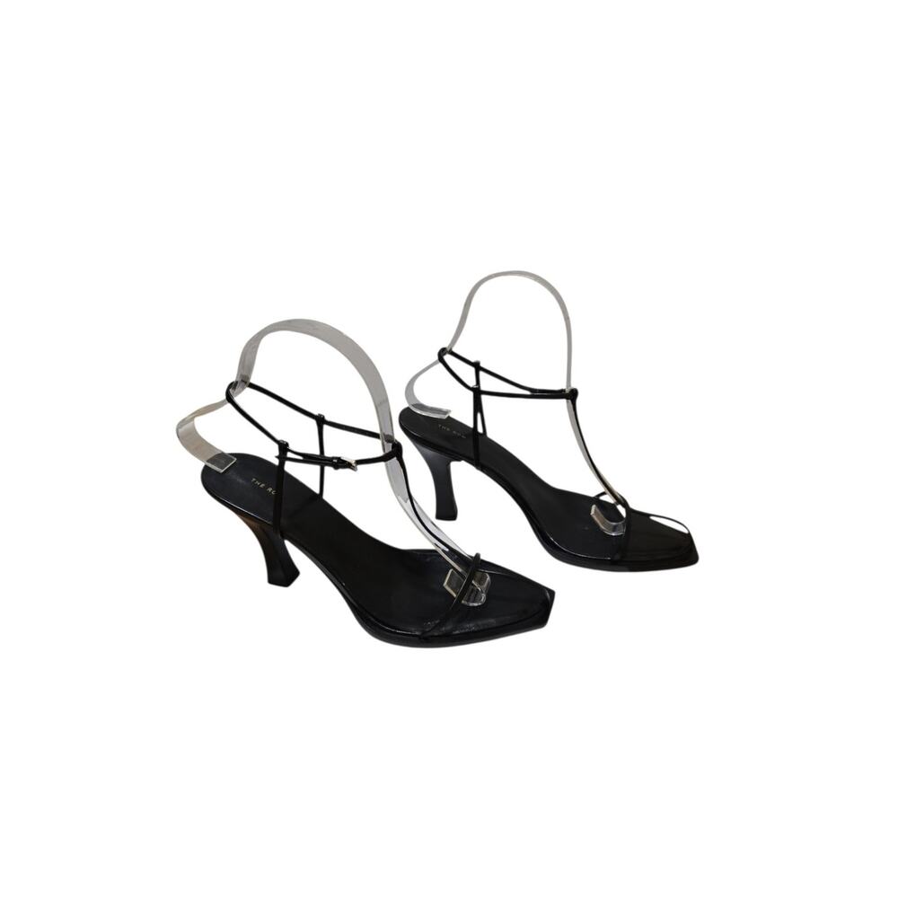 SOLD The Row Minimalist Quiet Luxury Black Leather T-Strap Strappy Sandals Heels - Picture 4 of 11